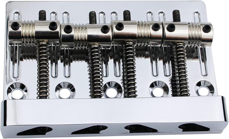 guyker High Mass Bass Bridge with Vintage Brass Saddles Tailpiece Replacement for 4 String Jazz Electric Bass CNC Machined (GB403, Chrome) - Image 1